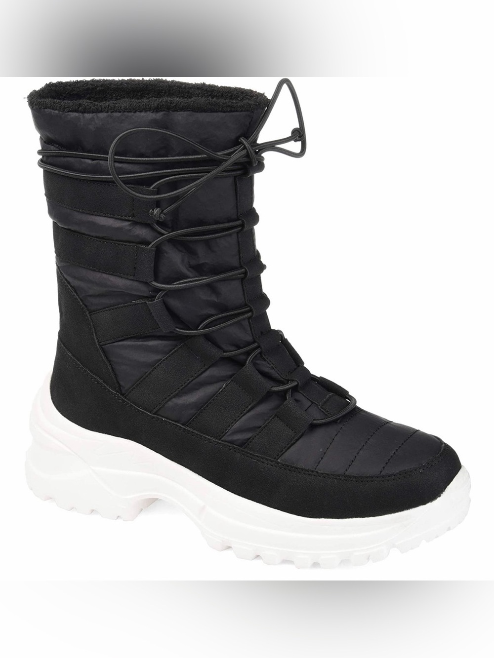 Journee Collection Black and White Quilted Lace-Up Winter Boots